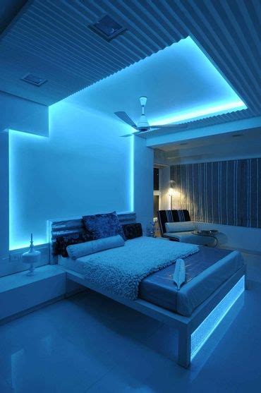 Modern Bedroom In Blue Light Neon Bedroom Modern Bedroom Bedroom