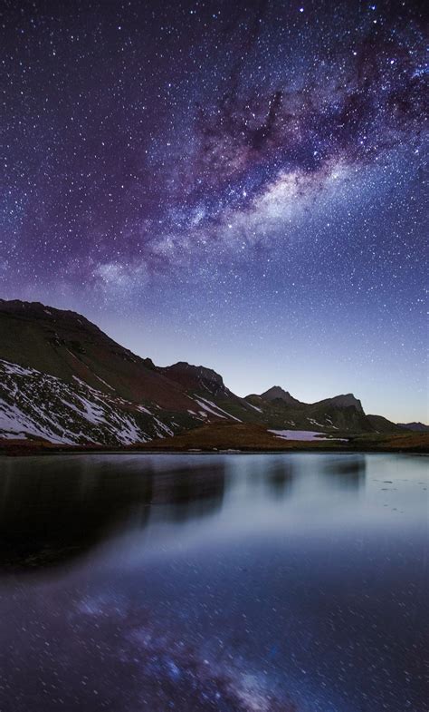 1280x2120 Night Milky Way Lake Mountains Wallpaper