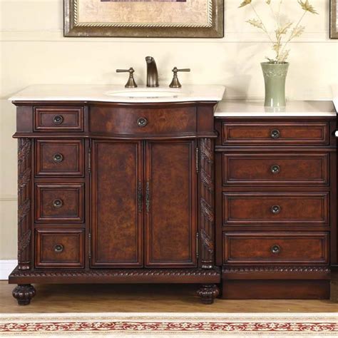 This bathroom vanity set is perfect for compact spaces, and it is sleek in design and durably built to maximize the value of space with an open cabinet interior. 55.5" Victoria - Marble Top Bathroom Vanity Off Center ...