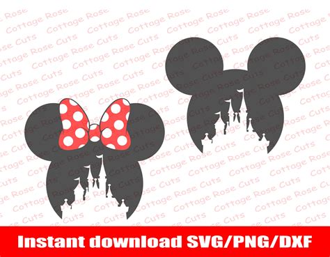 Mickey And Minnie Mouse Castle Svg Set Of Two Mouse Head Svg Etsy