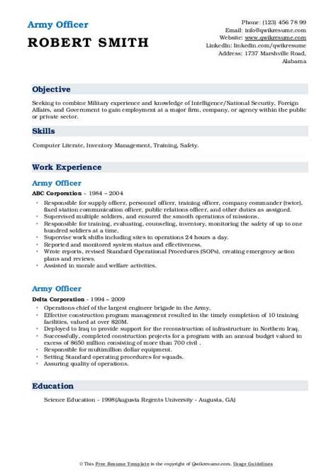 Army Officer Resume Samples Qwikresume