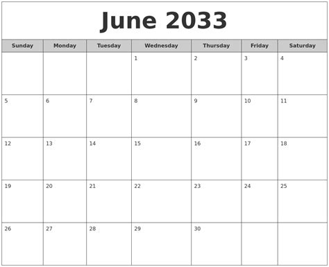 June 2033 Free Monthly Calendar