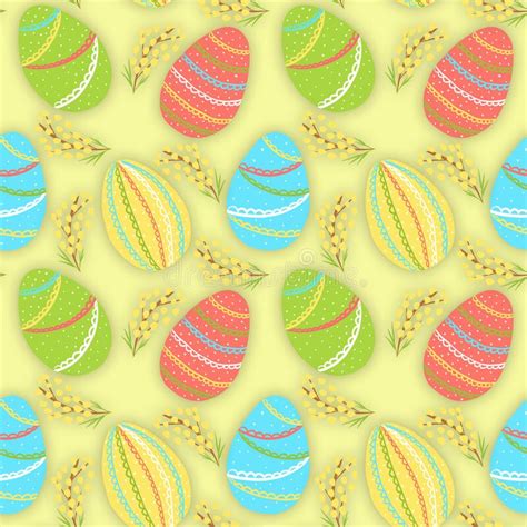 Seamless Easter Pattern With Eggs And Flowers On The Yellow Background