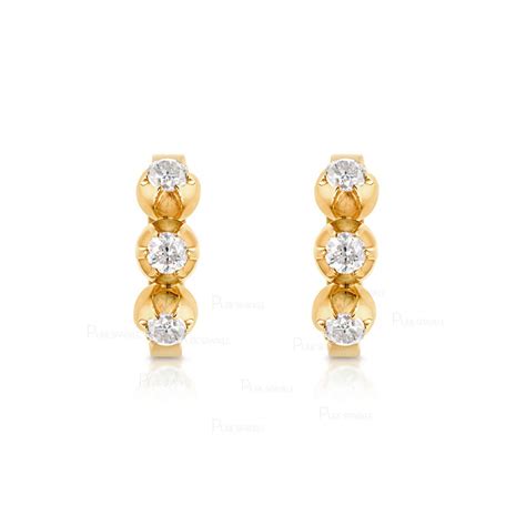 14k Gold 025 Ctthree Diamond Huggie Hoop Earrings Fine Jewelry Ebay