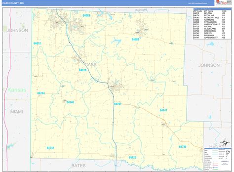 Cass County, MO Zip Code Wall Map Basic Style by MarketMAPS - MapSales