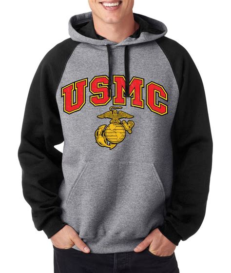Usmc Marines Raglan Hoodie Black United States Military Pullover