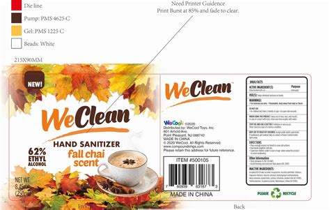 .are producing hand sanitizers for personal use; WE CLEAN HAND SANITIZER FALL CHAI- alcohol liquid