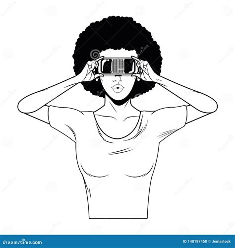Femme Avec Le Casque De R Alit Virtuelle Noir Et Blanc Illustration De