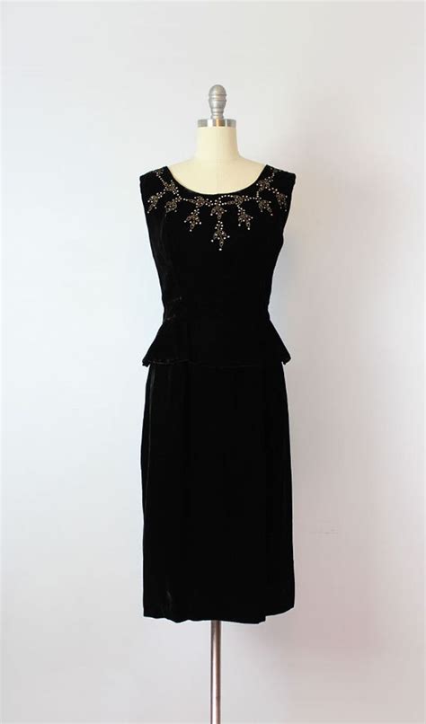 Vintage 50s Dress 1950s Black Velvet Dress Rhinestone Etsy