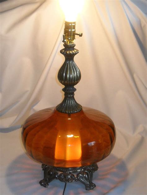 Vintage Mid Century Modern Amber Glass Table Lamp Hollywood Regency • 40 00 Candlestick Lamps