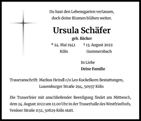 Traueranzeigen Von Ursula Schäfer Wirtrauern