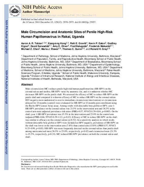Pdf Male Circumcision And Anatomic Sites Of Penile High Risk Human