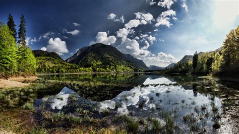 1920x1080 Lake Mountains Spring Mountains Grass Sky Forest