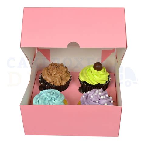 4 Premium Pink Cupcake Window Box With 6cm Divider Qty 100 Cake Boxes And Cupcake Boxes