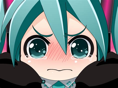 Chibi Close Crying Hatsune Miku Tears Vector Vocaloid Anime Wallpapers