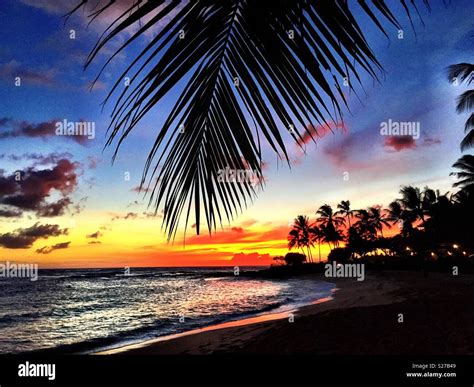 Tropical Island Paradise Sunset Stock Photo Alamy