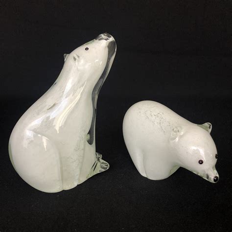 Vintage Murano Art Glass Polar Bear Pair Mother And Cub Etsy