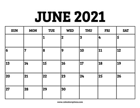 Printable Calendar June 2021 60 Free June 2021 Calendar Printable