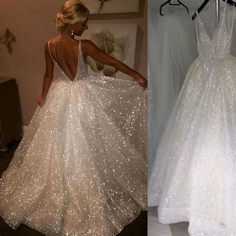 Wd2101 Sparkle Sequins Bling Bling A Line Bridal Wedding Dresses V Nec