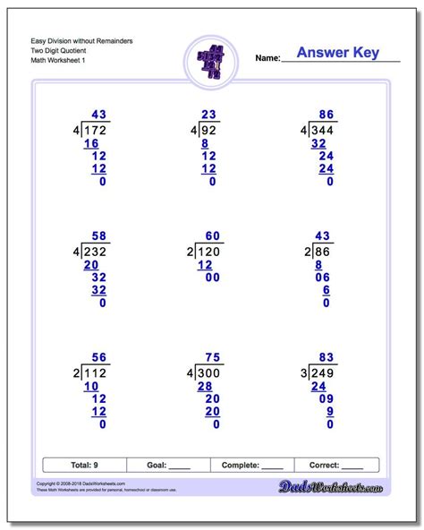 Long Division Worksheets Easy Long Division Worksheets