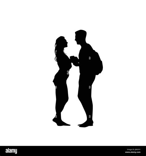 Black Silhouette Romantic Couple Holding Hands Looking At Each Other