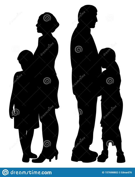 Divorced Separated Parents With Two Sad Unhappy Separated Children