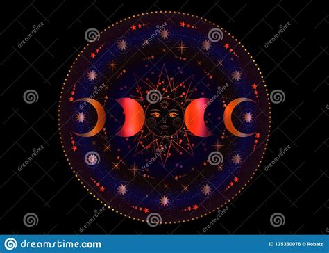 Triple Moon Colorful Pagan Wiccan Goddess Symbol Sun System Moon