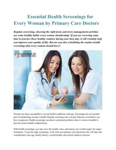 Essential Health Screenings For Every Woman By Primary Care Doctors