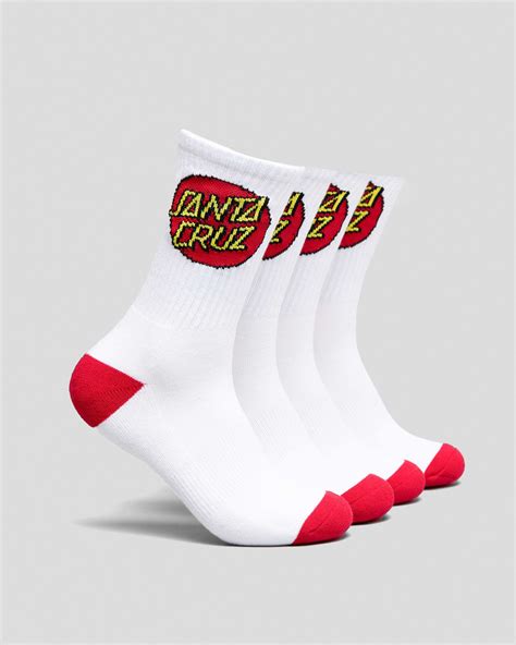 Santa Cruz Boys Classic Dot Crew Socks 4 Pack In White Fast Shipping