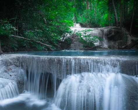 Jangle Landscape With Erawan Waterfall Kanchanaburi Thailand Stock