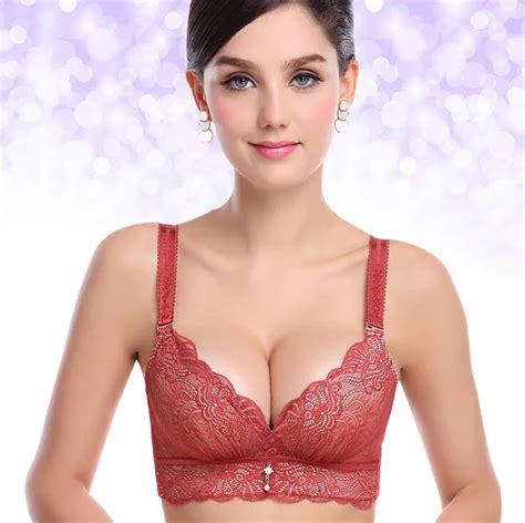 Womens Wireless Bras Lace Gather Adjust Bra Deep V Sexy Push Up Lingerie Bustier Bras For Plus