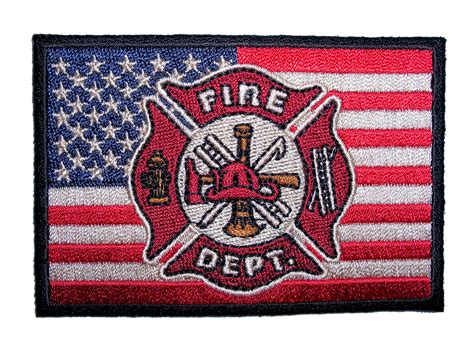 Patriotic American Flag With Firefighter Maltese Logo Embroidered Patch