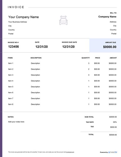 Free Auto Repair Invoice Template Download Now Invoiceowl