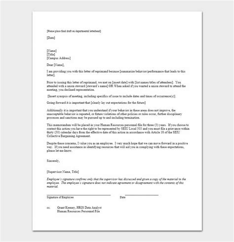 Letter Of Reprimand For Employee Performance Template And Samples