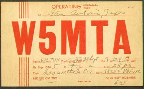 W5mta San Antonio Tx Qsl Ham Radio Postcard 1947