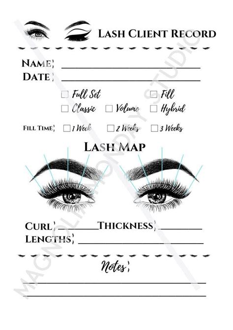 Lash Extensions Client Record Consultation Card Printable Etsy