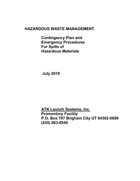Pdf Hazardous Waste Management Contingency Plan And Non Sudden