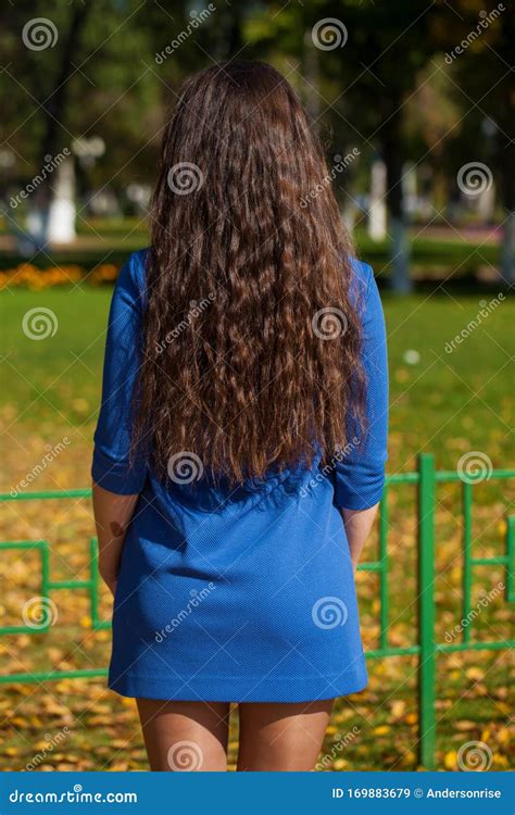 female brunette hair rear view summer park stock image image of coiffure glamour 169883679