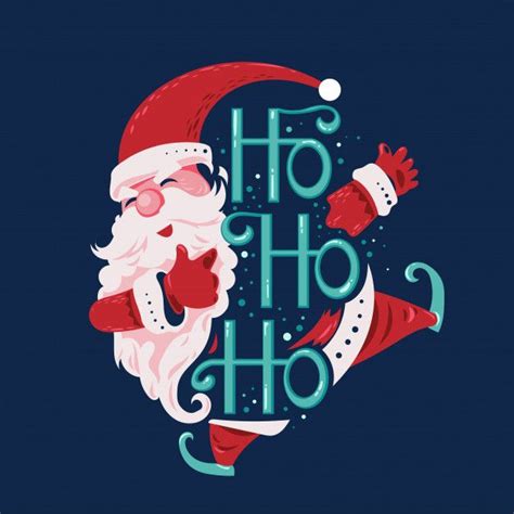 happy santa claus jump and smiling say ho ho ho with lettering background christmas characters