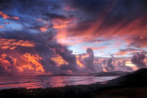 Sunset Sky Clouds Paint Sea Beach Hd Wallpaper