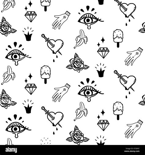 Doodle Hipster Flash Tattoo Style Seamless Vector Pattern Stock Vector