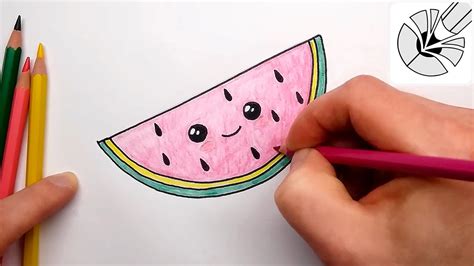 how to draw a cute watermelon slice kawaii food drawing and coloring youtube