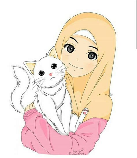 Keluarga kartun mengenakan masker wajah. Cat and anime muslim | Kartun, Seni animasi