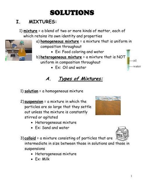 Mixtures And Solutions Worksheet Answers