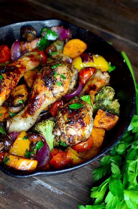 This roast chicken recipe with garlic butter, fresh herbs, lemon, and tender vegetables is so easy to make right at home! Yammie's Noshery: One Pan Balsamic Roasted Chicken and ...