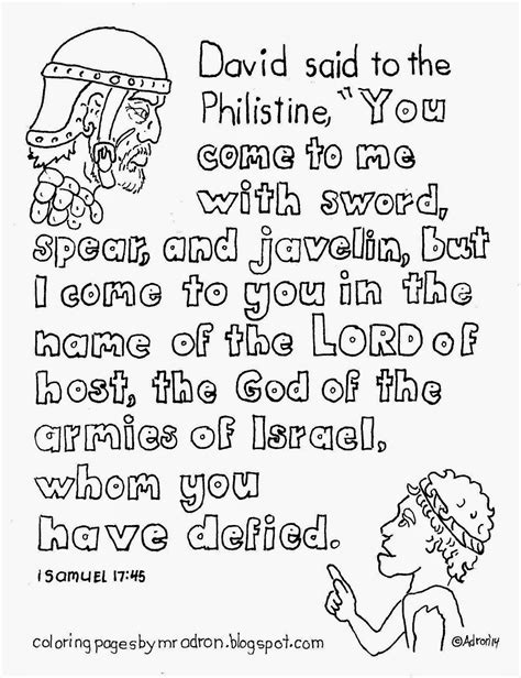 The story tells how a brave shepherd killed a giant with just five stones. Coloring Pages for Kids by Mr. Adron: David And Goliath ...