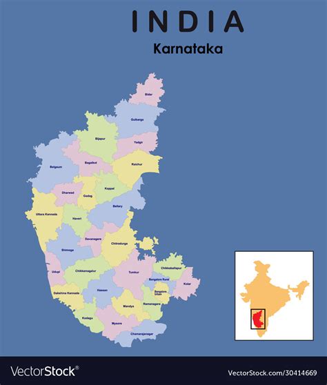 Karnataka Full Map Colourful District Map Vector Image
