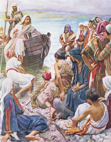 Christ Preaching From The Boat Painting By Harold Copping