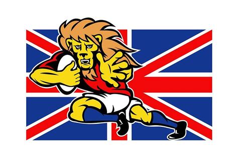 The central theme is a red cross of st. Cartoon British Lion rugby fending | British lions rugby ...