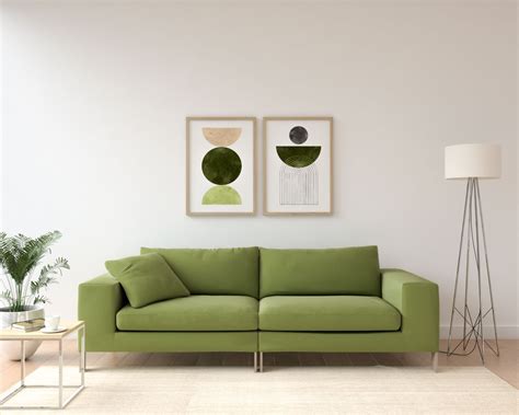 Living Room With Olive Green Sofa